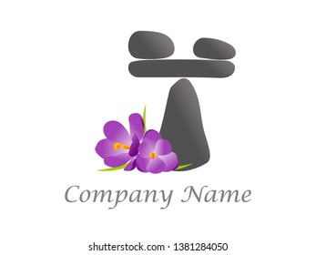 Charming illustration logo design flower and rock balance.