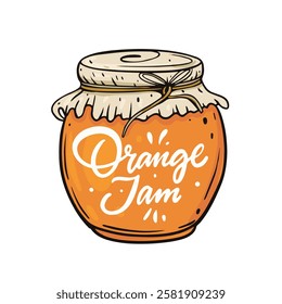 A charming illustration of a lovely jar filled with vibrant orange jam. Perfect for food lovers who value quality