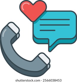 Charming illustration of a phone with a heart and speech bubble, symbolizing love and communication. Perfect for expressing connection, friendship, and heartfelt conversations in digital content