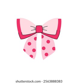 Charming illustration of a pink bow with polka dots, perfect for girly and romantic projects.