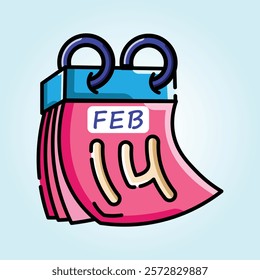 A charming illustration of a pink calendar showing February 14th. Perfect for Valentine's Day!