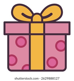 A charming illustration of a pink gift box with a yellow ribbon and bow with minimal style