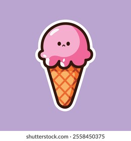 A charming illustration of a pink ice cream cone with a cute face. Perfect for dessert-themed designs, children’s projects, and playful illustrations.