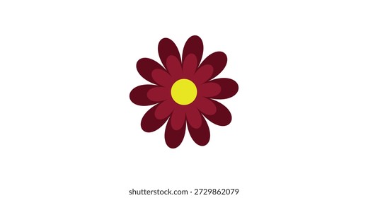 A charming illustration of a red daisy flower featuring a bright yellow center, set against a clean white background.