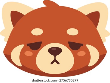Charming illustration of a red panda face portrait with sleepy eyes rounded ears and a mildly grumpy expression.