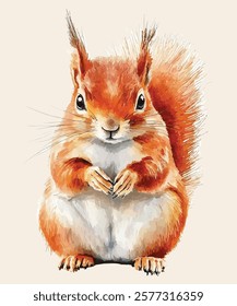 Charming illustration of a redhead squirrel with detailed fur and expressive eyes. Ideal for nature themed designs, educational materials, or wildlife art collections.