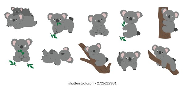 Encantador conjunto de ilustración de lindos animales de koala en varios colores