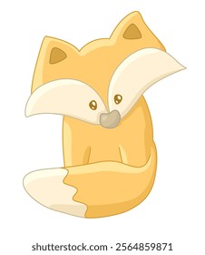 A charming illustration of a sitting orange cute cartoon fox isolated on the white background