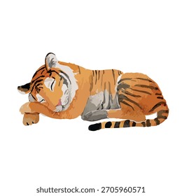 Encantadora ilustración de un tigre dormido, perfecto para diseños infantiles o temas de vida silvestre. Ideal para decoración infantil o contenido educativo.