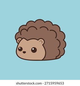 Ilustração encantadora de um pequeno ouriço marrom com grandes olhos, retratado em um estilo de desenho animado simples e adorável contra um fundo azul sólido.
