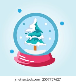 A charming illustration of a snow globe featuring a snowy pine tree. Perfect for winter holidays.