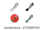 A charming illustration of a spoon adorned with blooming flowers, presented in multiple styles: outline, black silhouette, and colorful designs, suitable for creative projects.