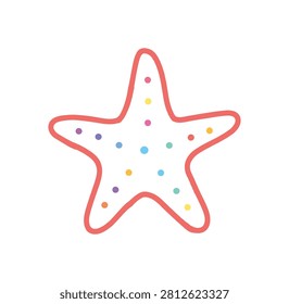 A charming illustration of a starfish with a red outline and a white body adorned with an array of colorful polka dots, evoking a playful and whimsical marine theme.