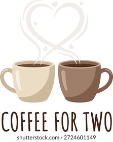 Una encantadora ilustración de dos tazas de café con vapor en forma de corazón, que simboliza el amor.