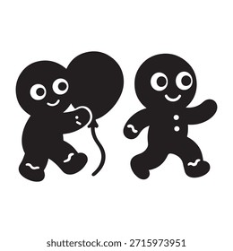 Una encantadora ilustración de dos figuras de pan de jengibre, una sosteniendo un globo en forma de corazón.