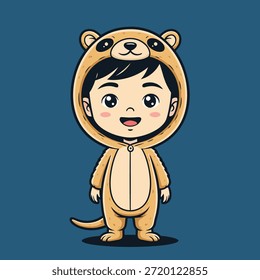 Eine charmante Illustration eines kleinen Jungen in einem bezaubernden Bärenthema Outfit gekleidet, perfekt für Kinderthemen.