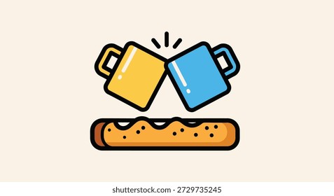 A charming image showcasing two mugs and a donut in a distinct silhouette style.