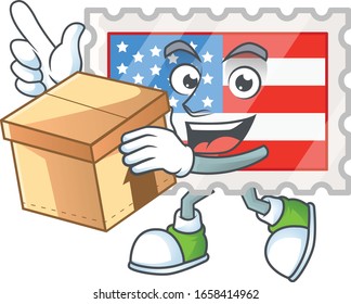 A charming independence day stamp mascot design style having a box
