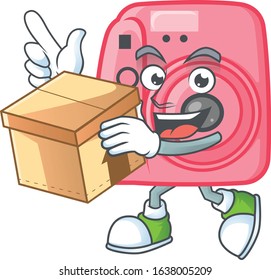 A charming instan camera mascot design style having a box