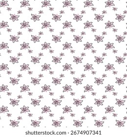 A charming and intricate floral pattern featuring delicate sketched flowers in soft pink and gray hues on a light background.