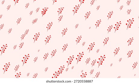 Un encantador e intrincado patrón de flores y hojas rojas esparcidas sobre un fondo blanco prístino, creando una sensación de belleza natural y elegancia.