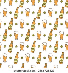 Charming Irish Pub with Beers and Clover Pattern. Perfect for crafting holiday-themed decorations, digital designs, party invitations, or gift wraps