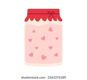 Charming jar with pink hearts. Love and Romantic symbol. Valentine's day element. Flat Vector illustration isolated on white background