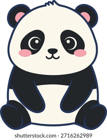 Un encantador Vector de oso panda kawaii en una pose sentada. Esta ilustración de mascota de alta calidad cuenta con ojos Grandes y mejillas rosadas, perfecto para pegatinas para niños y diseños de guardería.
