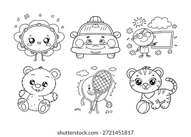 Charming Kawaii Style Illustrations: Cute Characters for Coloring Books, Children's Designs, and Playful Graphics