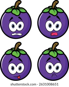 A charming kawaii-style cartoon mangosteen vector illustration with a cheerful smile. 