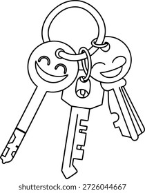 Encantadora ilustración de llavero para páginas para colorear, actividades para niños y proyectos creativos