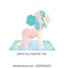 A charming kid practicing yoga cow pose exercises. Adorable illustration in delicate pastel colors hand drawing. Charming hand drawn captures the innocence and joy engaging in mindful movement.