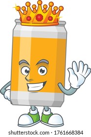 A charming King of beer can cartoon character design with gold crown