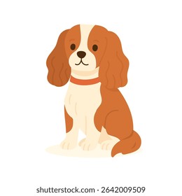 A charming king charles spaniel is sitting peacefully, showcasing its lovely reddish-brown coat and joyful demeanor. This adorable companion embodies loyalty and affection.