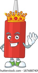 A charming King of sauce bottle cartoon character design with gold crown. Vector illustration