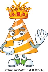 A charming King of yellow party hat cartoon character design with gold crown. Vector illustration