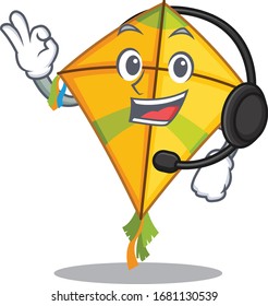 Charming kite cartoon character design wearing headphone