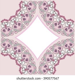 Charming lace kitty frame princess in a pink color bow and roses. Print for t-shirt.