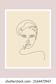Charming Lady Beautiful Fashion Stylish Abstract Woman Smoking Girl Cigarette One Line Drawing Poster Wall Art