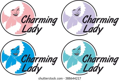 charming lady logotype colorful set of circle