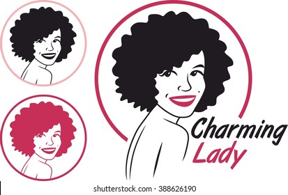 charming lady sign set circle pink