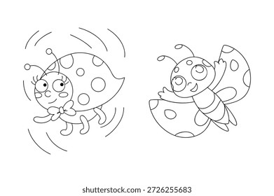 Charming Ladybug and Butterfly Line Art for Kids Coloring Pages, Interior Design, and Children's Book Illustrations
