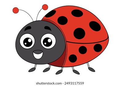 Charming Ladybug Vector Illustration: Cartoon, Clipart, and Line Art Design for Printable Graphics