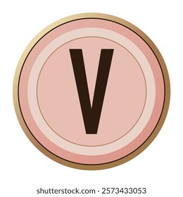 Charming Letter “V” in Soft Pink and Gold Frame - Great for Valentine’s Cards and Decorations