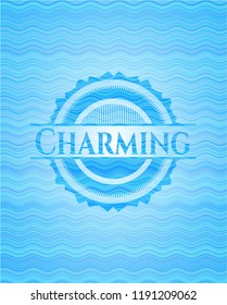 Charming light blue water style badge.