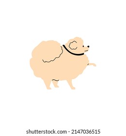 Charming light dog doing command give paw flat style, vector illustration isolated on white background. Cute funny pet obeys commands. Dog training, animal education