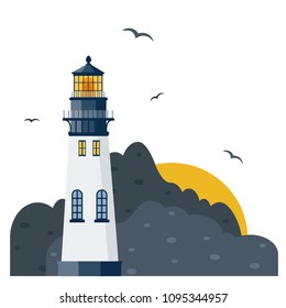 Charming lighthouse building isolated on white background vector illustration