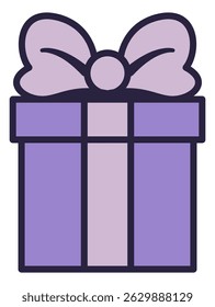 A charming lilac gift box adorned with a delicate bow. flat style