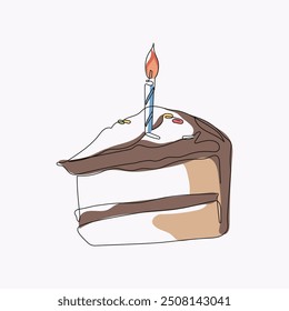 Charming Line Art Birthday Cake Illustration for Celebratory and Festive Designs