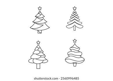 Charming line art of a pine tree embellished for a festive celebration, holiday decor, colorful decorations, winter decoration, seasonal decor, festive atmosphere, festive colors, colorful foliage